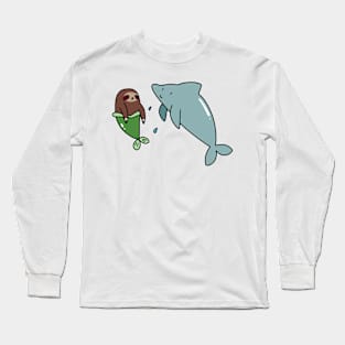 Dolphin and Mermaid Sloth Long Sleeve T-Shirt